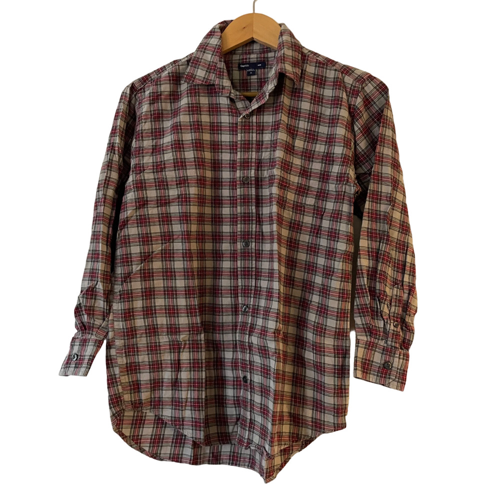 Gap Kids Size XXL Boys Flannel Button Up Shirt Red Gray Plaid Long Sleeve